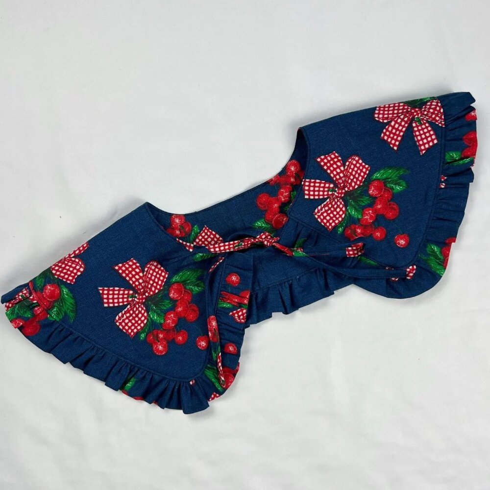 Cherry Print Detachable Collar with Gingham Bow Detail